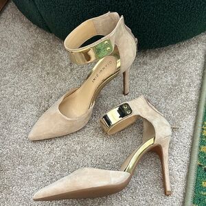 Gianvito Rossi Nude and Metallic Gold Heels
